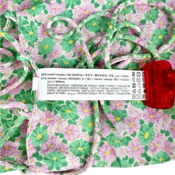 Zara Pink Green Floral Satin Halter Spaghetti Strap Crop Top Size Small - Picture 6 of 6